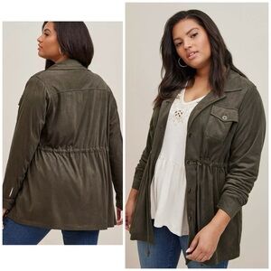 NEW Torrid Olive Green Suede Zip Utility Long Sleeve Women’s Shacket Sz 4X